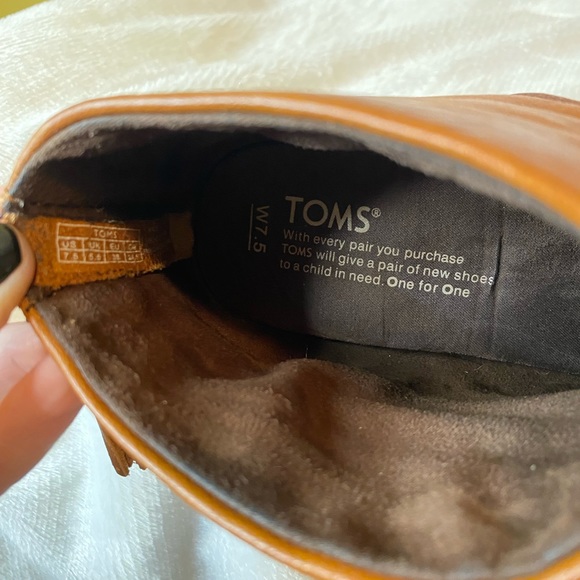 Toms Leila Boots Leather Block Heel Ankle Bootie Size 7.5 Cognac Brown - Picture 5 of 8